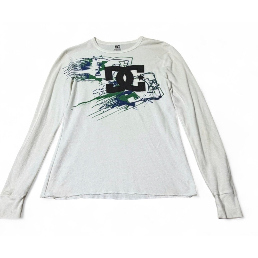 DC Shoes Men's Small White Thermal Long Sleeve Graphic Logo Shirt Y2K Skate